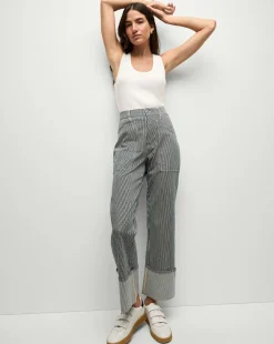 Veronica Beard Jeans>Dylan Striped Cargo Straight-Leg Jean in Solstice Stripe