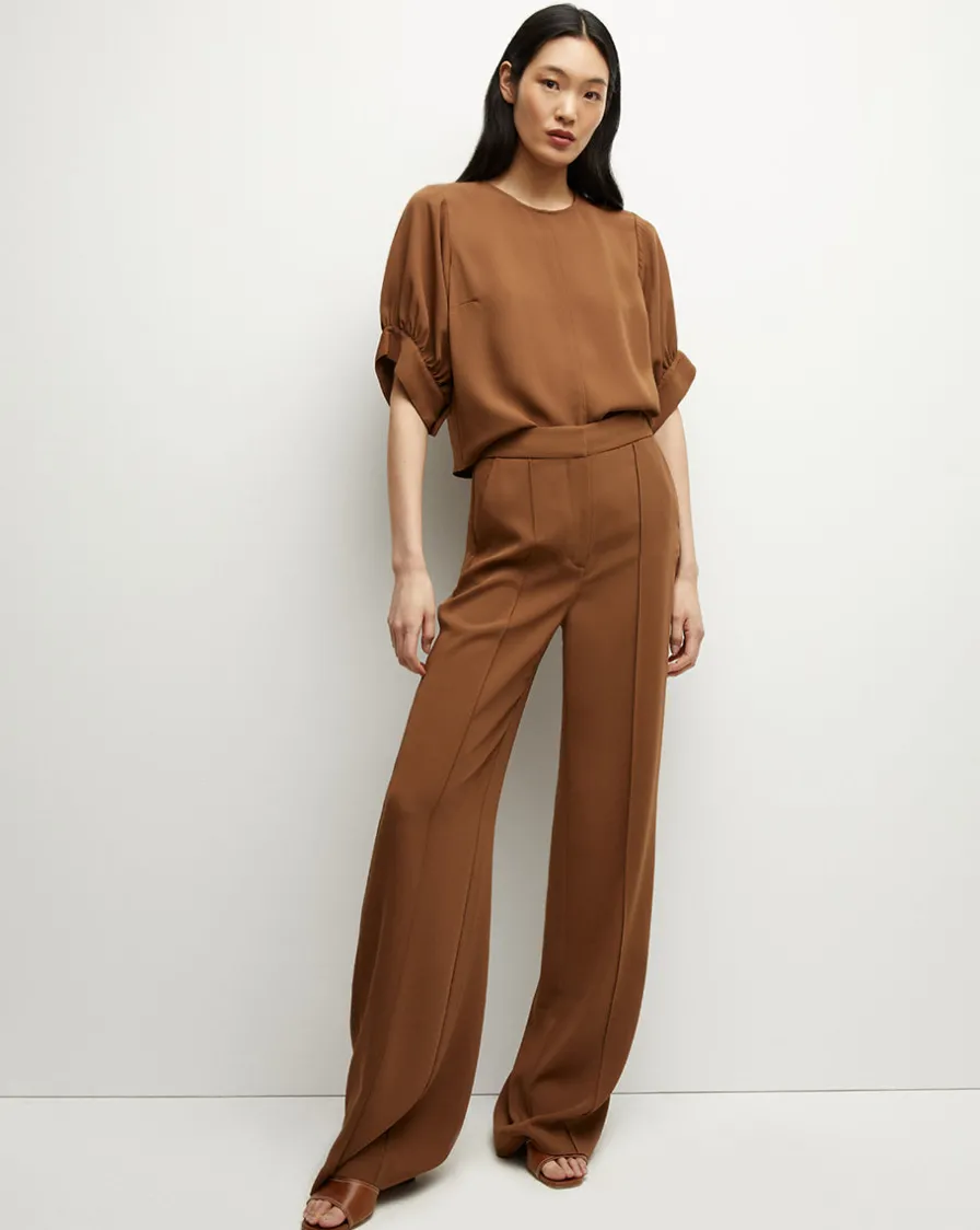Veronica Beard Pants>Edia Matte Crepe Pant in Deep Ochre