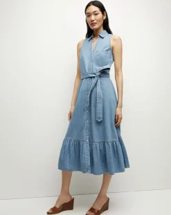 Veronica Beard Dresses>Edwina Denim Shirtdress in