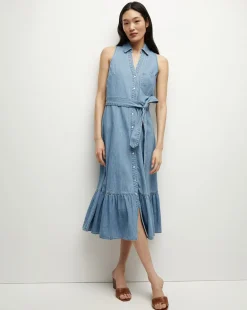 Veronica Beard Dresses>Edwina Denim Shirtdress in