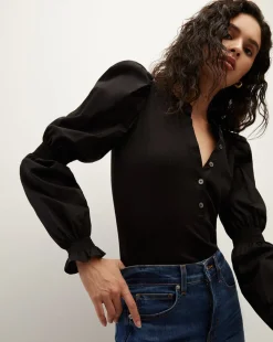 Veronica Beard Tops>Effy Puff-Sleeve Top