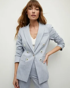 Veronica Beard Jackets & Outerwear>Gaya Metallic Pinstripe Dickey Jacket in Blue Oasis