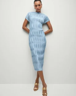 Veronica Beard Dresses>Gramercy Pleated Dress in Blue Sky