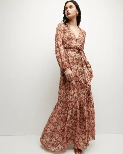 Veronica Beard Dresses>Isra Silk Dress in Deep Ochre Multi