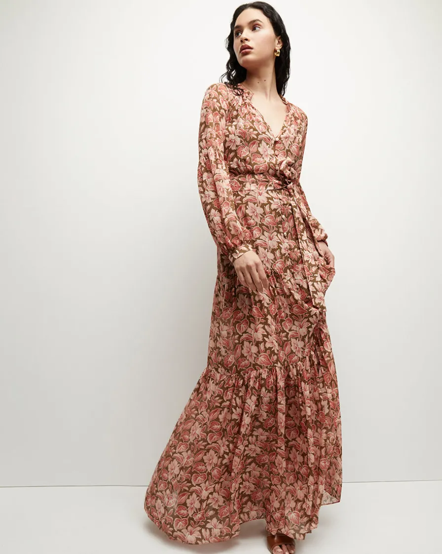 Veronica Beard Dresses>Isra Silk Dress in Deep Ochre Multi