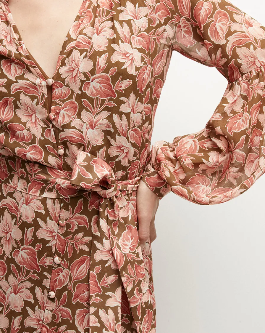 Veronica Beard Dresses>Isra Silk Dress in Deep Ochre Multi