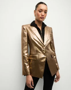Veronica Beard Jackets & Outerwear|Matching Sets>Izara Dickey Jacket in Vintage Gold x Poppy Delevingne