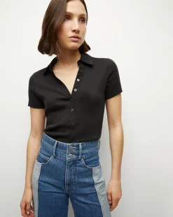 Veronica Beard Tops>Kearney Button-Down Tee in