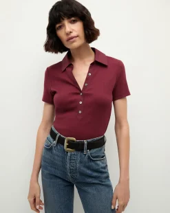 Veronica Beard Tops>Kearney Button-Down Tee in