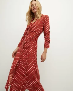 Veronica Beard Dresses>Lex Polka-Dot Dress in Brick Red/Ecru