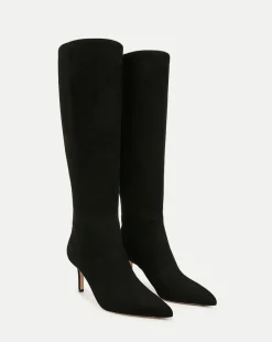 Veronica Beard Boots & Booties>Lisa Suede Mid-Heel Tall Boot on
