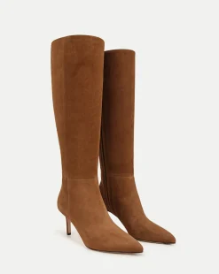 Veronica Beard Boots & Booties>Lisa Suede Mid-Heel Tall Boot in