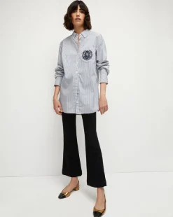 Veronica Beard Tops|Vb Classics>Lloyd Striped Button-Down Top | Logo Crest in
