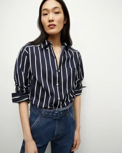 Veronica Beard Tops>Lloyd Striped Button-Down Shirt in
