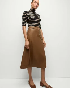 Veronica Beard Skirts & Shorts>Louise A-Line Pleather Skirt in Tan