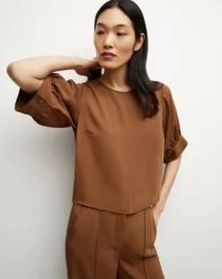 Veronica Beard Tops>Margaret Matte Crepe Top in Deep Ochre