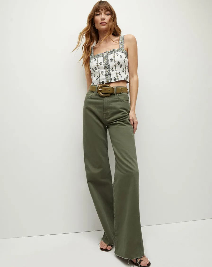 Veronica Beard Tops>Milton Floral Square-Neck Crop Tank