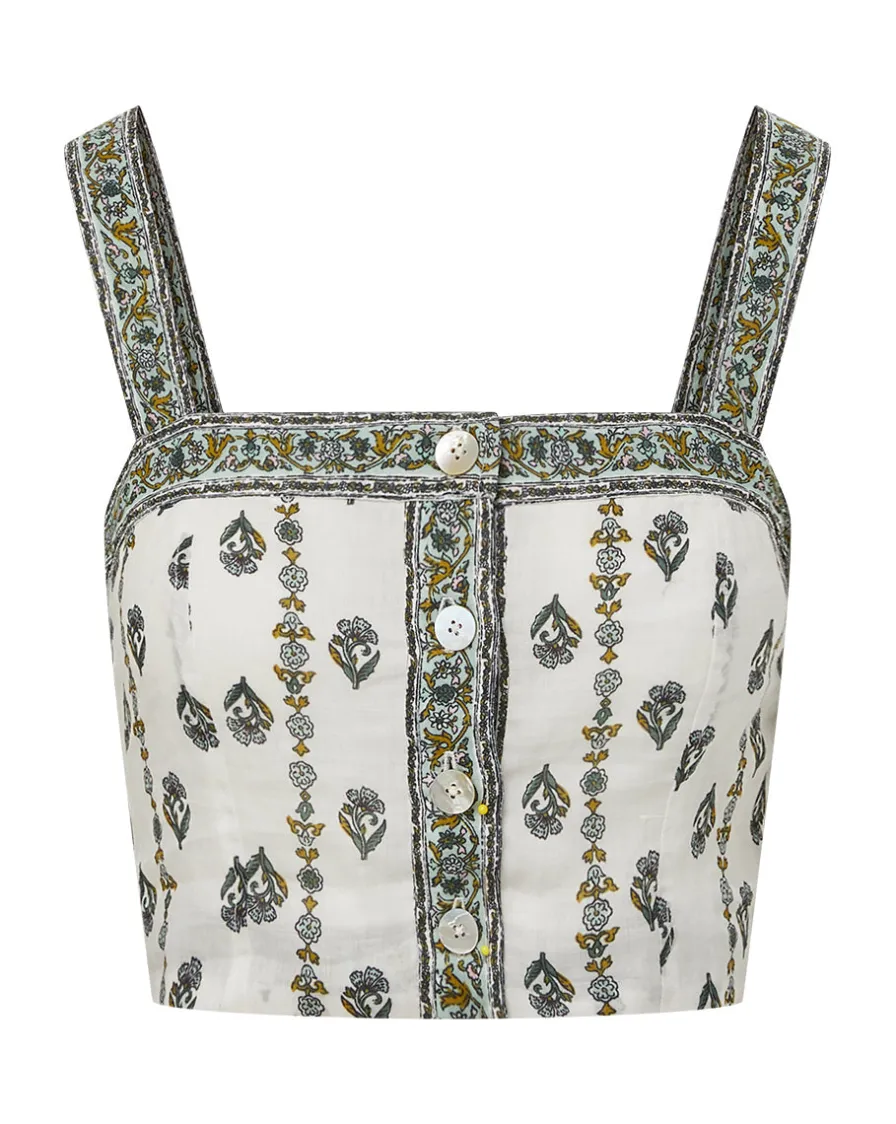 Veronica Beard Tops>Milton Floral Square-Neck Crop Tank