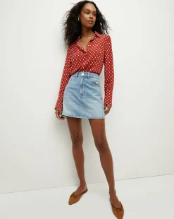 Veronica Beard Tops>Monique Polka-Dot Top in Brick Red/Ecru