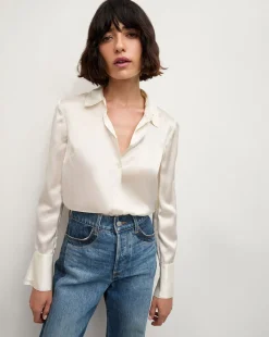 Veronica Beard Tops>Monique Silk Button-Down Shirt in