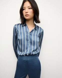 Veronica Beard Tops|The Veronicas' Favorites>Monique Top in Blue Stone/Off-White