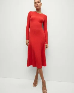 Veronica Beard Dresses|Party Dressing>Nami Long Sleeve Sweater Dress in Red