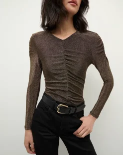 Veronica Beard Tops|The Veronicas' Favorites>Neeta Ruched Long Sleeve Top in Gold