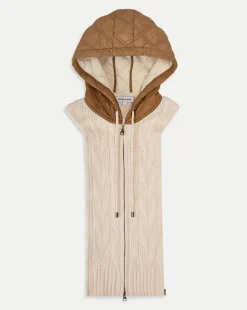 Veronica Beard Dickeys>Orine Quilted Hoodie Dickey in Ivory & Brown