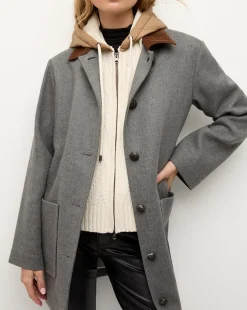 Veronica Beard Dickeys>Orine Quilted Hoodie Dickey in Ivory & Brown