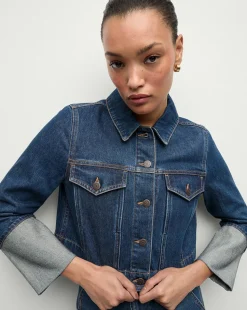 Veronica Beard Jackets & Outerwear|Matching Sets>Phila Cropped Denim Jacket in Blue Denim