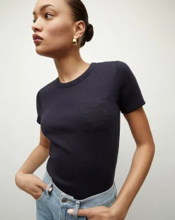Veronica Beard Tops>Pruitt Ribbed Tee | Logo Pocket in