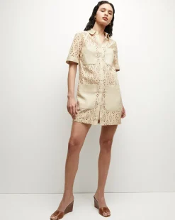 Veronica Beard Dresses>Rafaela Cotton Eyelet Shirtdress in Stone Khaki