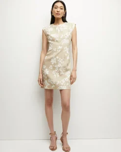 Veronica Beard Dresses>Rosedale Stretch-Linen Dress in Stone Khaki/Off-White