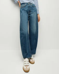 Veronica Beard Jeans>Ryder Saddle Jean in Blue Denim | Barrel Jeans