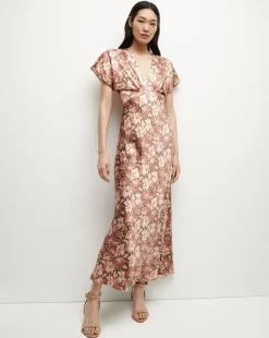 Veronica Beard Dresses>Seymour Stretch-Silk Dress in Deep Ochre Multi