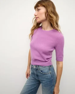 Veronica Beard Tops|Sweaters>Shana Short Sleeve Cashmere Sweater in Lilac