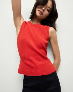 Veronica Beard Tops|Sweaters>Sid Sleeveless Crew-Neck Pullover in Red