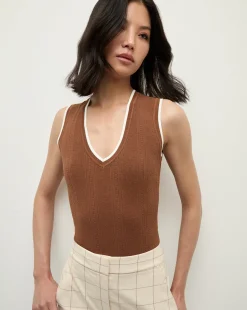 Veronica Beard Tops|Sweaters>Sid Sleeveless Pullover in Deep Ochre