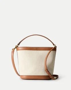 Veronica Beard Crossbody Bags>Small Canvas Feedbag in Cream Linen & Tan