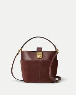 Veronica Beard Shoulder Bags|The Gift Guide>Small Crest Lock Suede Bucket Bag in