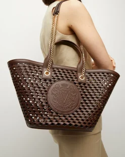 Veronica Beard Shoulder Bags|Tote Bags>Small Crest Market Tote in Dark Brown