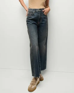 Veronica Beard Jeans>Taylor Cropped Wide-Leg Jeans in Dark Blue