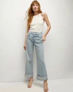 Veronica Beard Jeans>Taylor Cuffed Cropped Wide-Leg Jean in Airway Cloud