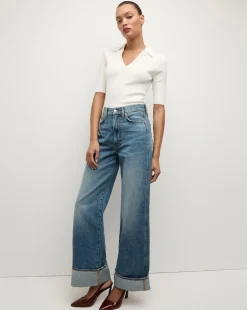 Veronica Beard Jeans|The Veronicas' Favorites>Taylor Cuffed Wide-Leg Jean | Medium Wash Blue Jeans