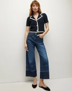 Veronica Beard Jeans>Taylor Released Hem Cropped Wide-Leg Jean in Bright Blue