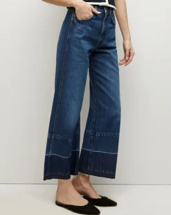 Veronica Beard Jeans>Taylor Released Hem Cropped Wide-Leg Jean in Bright Blue