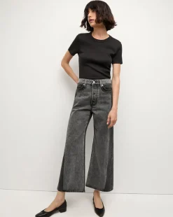 Veronica Beard Jeans>Taylor Two-Tone Cropped Wide-Leg Jean in Volcanic Stone Colorblock