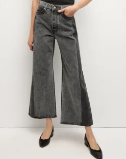 Veronica Beard Jeans>Taylor Two-Tone Cropped Wide-Leg Jean in Volcanic Stone Colorblock