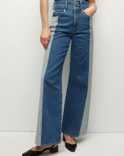 Veronica Beard Jeans>Taylor Two-Tone Wide-Leg Jean in