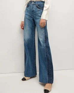 Veronica Beard Jeans>Taylor Two-Tone Wide-Leg Jean in Light & Medium Blue